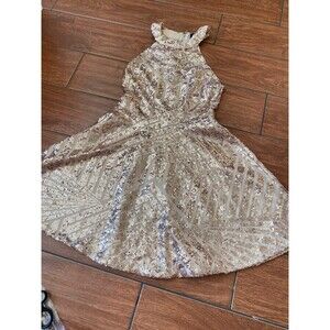 Windsor rose gold sequins skater dress prom XS 14